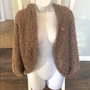 Nella Fantasia Brown Fuzzy Bomber Jacket